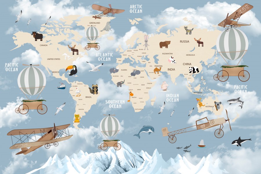 Fototapety pro děti - animal world map